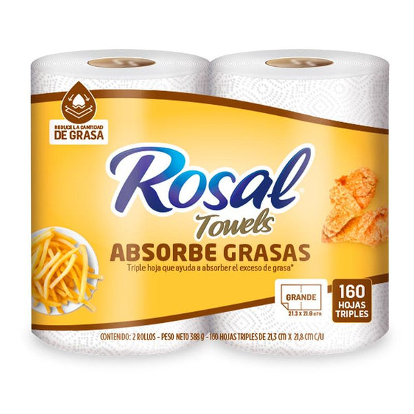 TOALLA ROSAL 2 ROLLOS 160H ABSORBE GRASA